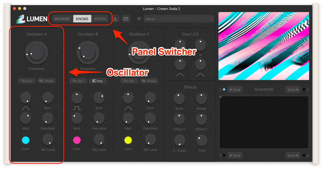 Oscillator and Panel Switcher Screenshot