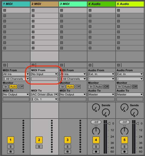 Screenshot of MIDI Track Setup for Live